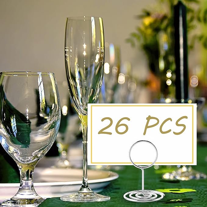 Hoewina 26Pcs Place Card Holder, Table Number Holders, Wire Picture Holder, Small Size Table Card Holders, Photo Holder for Centerpieces, Wedding Reception, Party, Birthday (Silver)