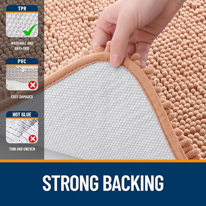 OLANLY Large Bathroom Rugs 44x32, Extra Soft Absorbent Chenille Bath Rugs, Rubber Backing Quick Dry, Machine Washable Bath Mats for Bathroom Floor, Tub and Shower, Home Decor Accessories, Peach