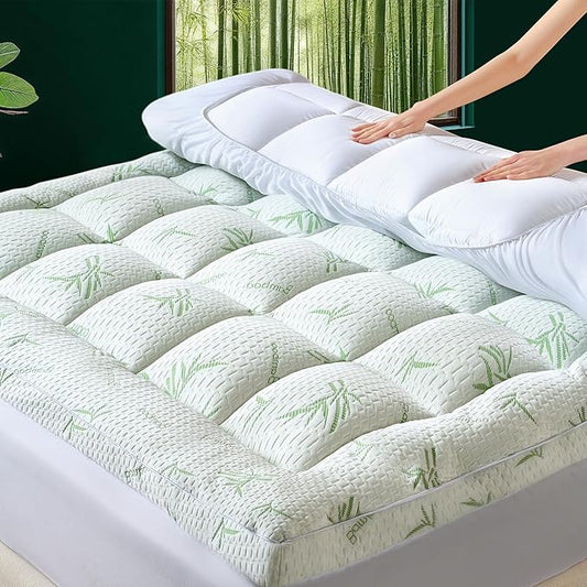 3 Inch Full Mattress Topper, Plush Pillow Top Matress Topper for Back Pain Relief, Cooling Mattress Pad with 6"-18" Deep Pocket, Rayon Derived from Bamboo,Oeko-TEX Certified (54"x75")