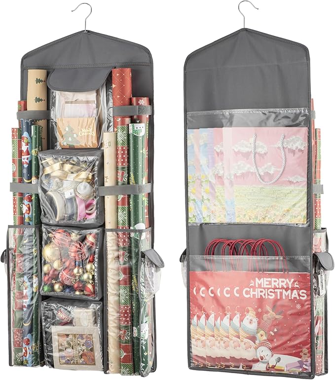 EXLIFBAG Wrapping Paper Storage, Gift Wrap Organizer Holder Double-Sided Hanging Gift Bag Storage Organizer