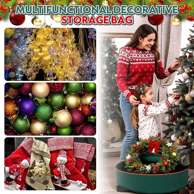 Christmas Wreath Storage Container 30 Inch With MERRY Chenille Letters, Wreath Bag Box Garland Ornament Storage With Waterproof Fabric Dual Zippered And Handles