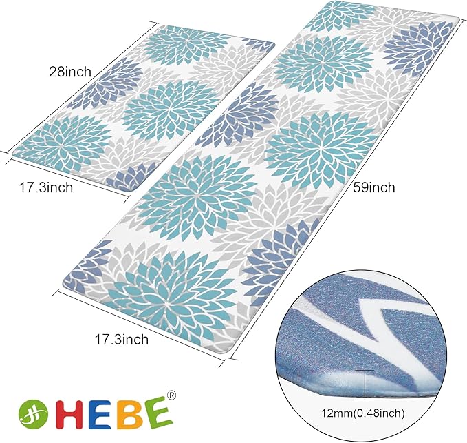 HEBE Anti Fatigue Kitchen Rugs Sets of 2, Non Slip Kitchen Mats for Floor, Waterproof Cushioned Comfort Standing Carpet for Kitchen Sink, Home Office, Laundry Room