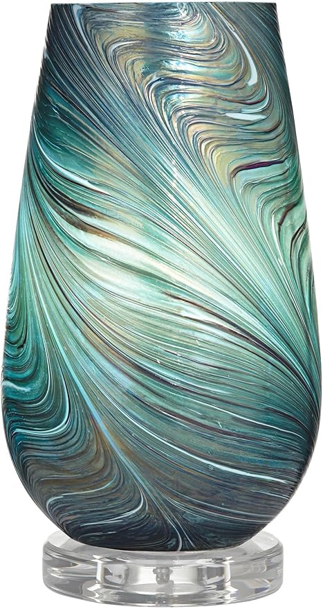 360 Lighting Carmen Modern Accent Table Lamps 12 1/2" High Set of 2 Green Clear Crystal Swirl Art Glass Shade for Bedroom Living Room Nightstand Bedside Night Stand Office Kids Room