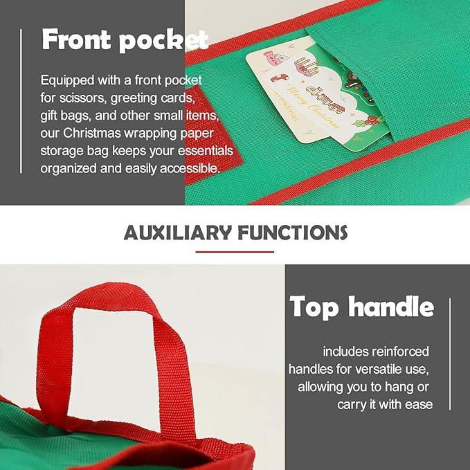 2 Psc Gift Wrapping Paper Organizer Storage Bag Containers with Pocket and Handles, 29" x 5.5" x 5.5", Green