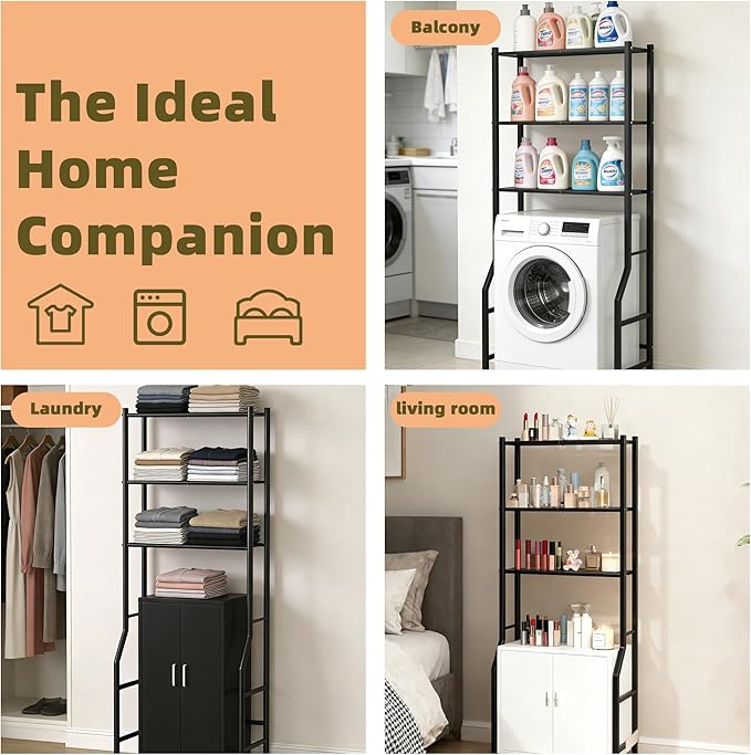 Livilord 3-Tier Over The Toilet Storage Rack, Space Saver Metal Bathroom Shelves, Freestanding Over Toilet Bathroom Organizer for Bathroom/Living Room, Black