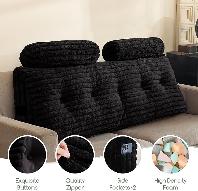 HIGOGOGO Triangular Headboard Wedge Pillow with 2 Cylindrical Pillows and Memory Foam Filling, Daybed Pillows for Sitting up, Reading or Working with Removable Cover,King 76"x19.7"