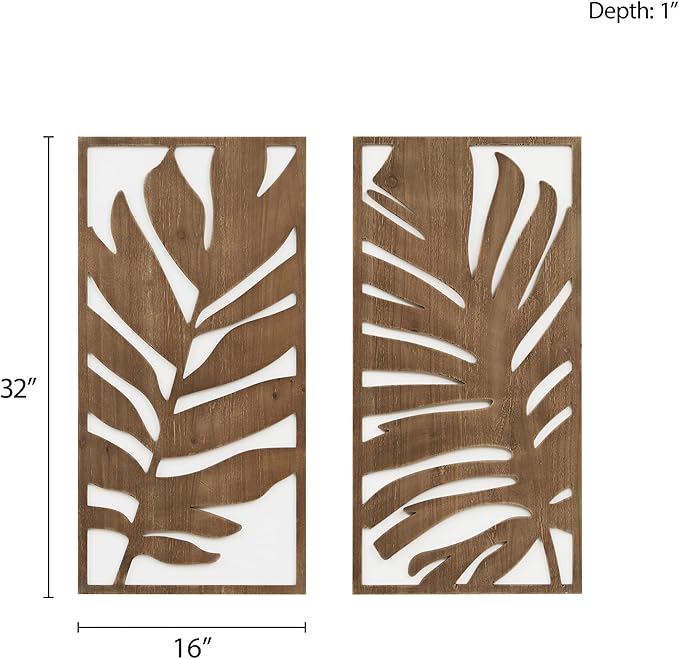 Madison Park Wall Décor for Living Room - Birch Botanical Two-Tone, Home Accent Modern Kitchen Dining Decoration, Ready to Hang 2-Piece Wood Panel Set for Bedroom, 16"W x 32"H, Monstera