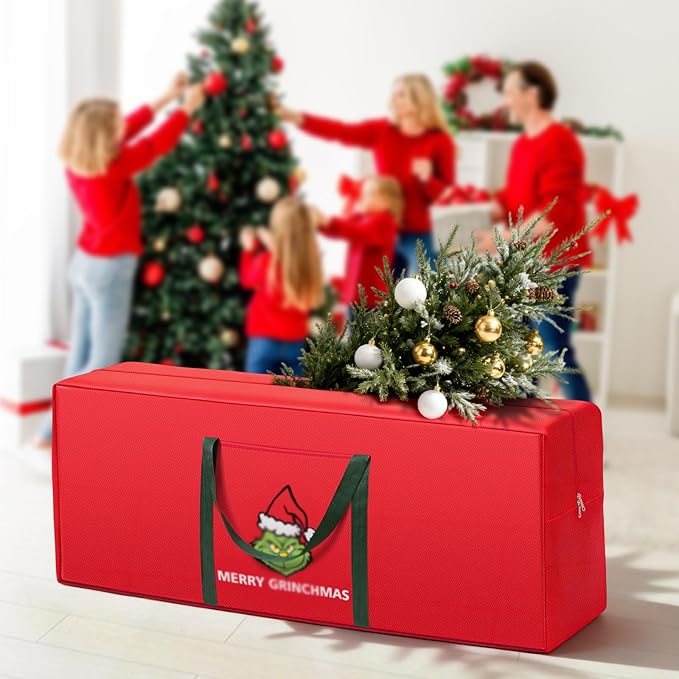 Christmas Tree Storage Bag 9ft Christmas Tree Zipper Bags 600D Oxford Fabric Extra Large Christmas Tree Decorations Storage Container with Reinforced Handles (48x20x15in, Red)