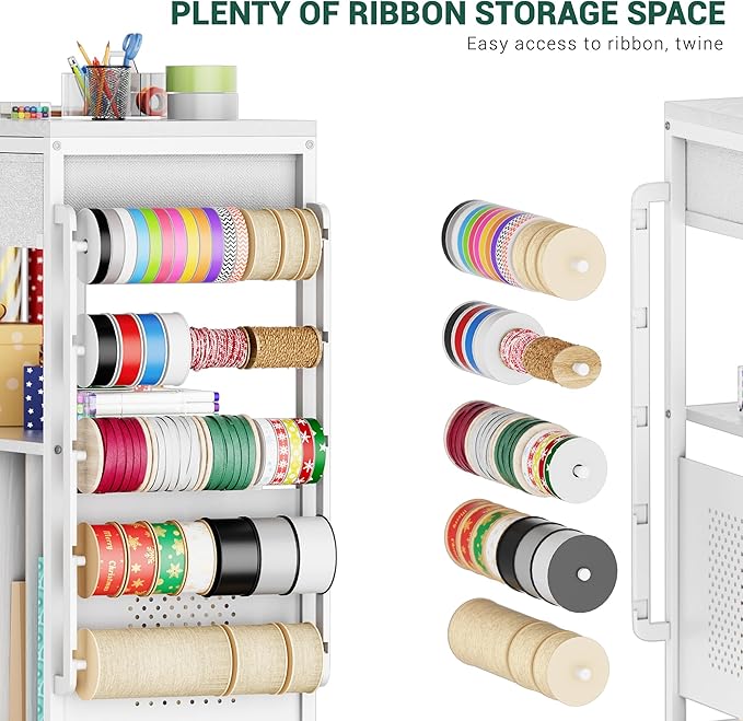 PUNLUXU Wrapping Paper Storage Cart, Rolling Gift Wrap Station with Ribbon and Gift Bag Storage, Wrapping Paper Organizer Holder, Craft Organizers and Storage, Craft Storage Cart 03 Patent Protected