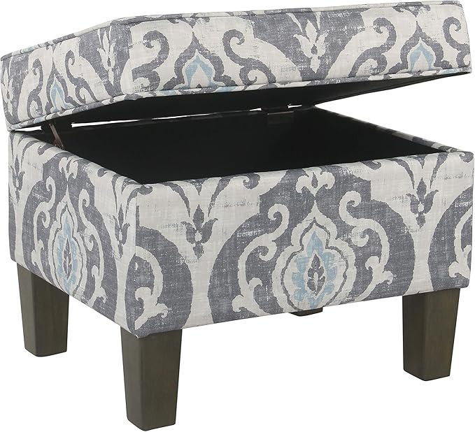 Homepop Home Decor |K7646-A750 | Upholstered Modern Rectangular Storage Ottoman | Hinged Lid Ottoman with Storage for Living Room & Bedroom, Suri Blue