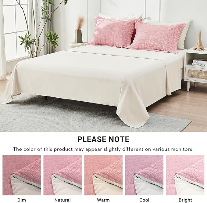 HYMOKEGE Pink/Ivory Twin XL Comforter Set Seersucker 5 Pieces, All Season Luxury Bed in a Bag for Bedroom, Bedding Set with Comforter, Sheets, Pillowcase & Sham