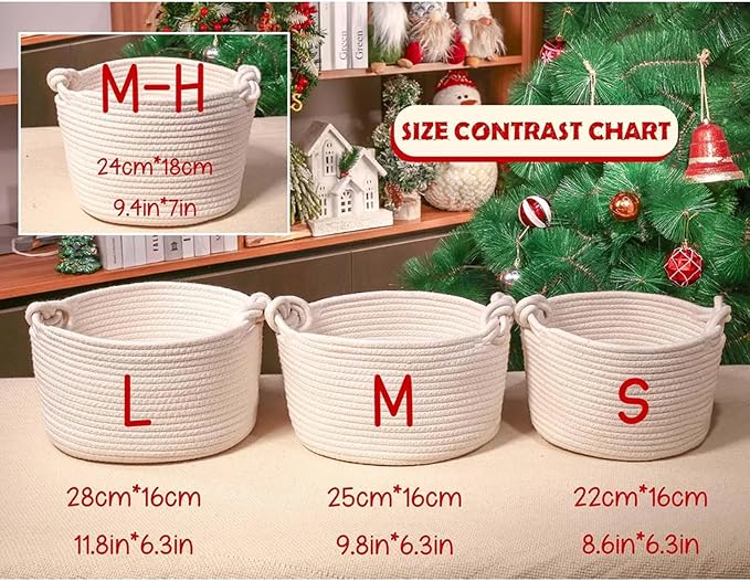 Personalized Christmas Cotton Rope Basket - Custom Holiday Gift Basket with Name - Festive Storage Organizer for Holiday Decor & Seasonal Gifts (STYLE-A)