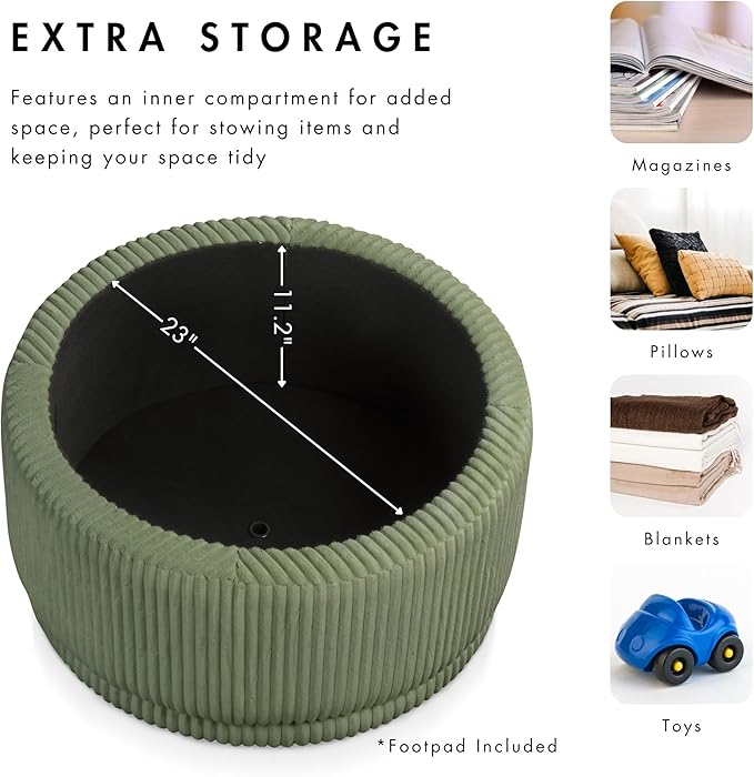 Furniture of America Lennox Modern Chenille 29-inch Round Storage Ottoman with Flip Top, Upholstered Footstool, Circle Coffee Table for Living Room, Bedroom, Entryway, Beige Pink