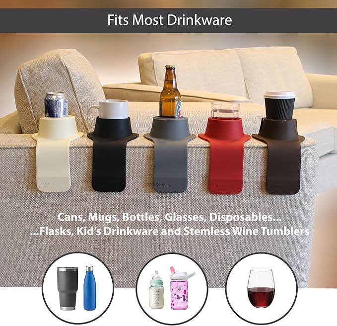 HIT PRODUCTS CouchCoaster® - Original & Patented Armrest Couch Cup Holder, Rosso Red - A Weighted, Silicone, Anti Slip Coaster Stops Spills On Your Sofa, Armchair Or Recliner & Keeps Drinks in Reach