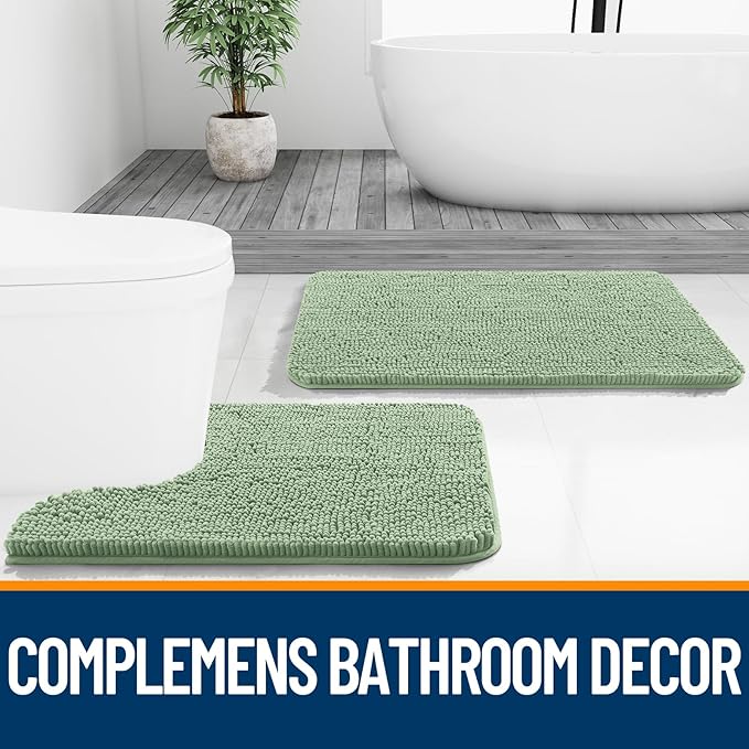 OLANLY Bathroom Runner Rugs 47x24, Soft Absorbent Chenille Bath Rugs, Rubber Backing Quick Dry, Machine Washable Long Bath Mats for Bathroom Floor, Tub and Shower, Home Decor Accessories, Sage Green