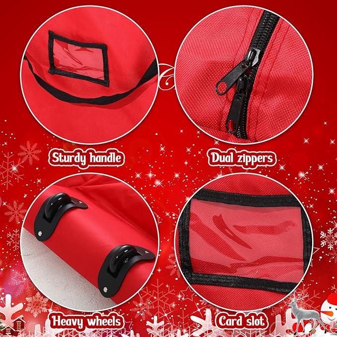 2 Pcs Christmas Tree Storage Heavy Duty Containers 7.5 ft Zippered Rolling Tree Storage Bag Christmas Box Bag with Wheels and Handles for Disassembled(Red)