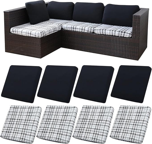 BIETYONE 8Pcs Stretch Patio Cushion Covers,Outdoor Couch Covers Replacement,Outdoor Couch & Sofa Slipcovers,for Patio Furniture Cushion Covers,Washable Reusable urniture Protector(Black Grid,8PCS)