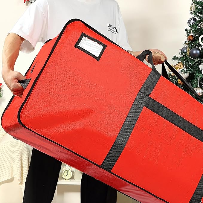 HOMEST Christmas Tree Storage Bag, Fits for 7.5-9 ft Xmas Artificials, Zippered Bag with Reinforced Carrying Handles, Red (Bag Only）