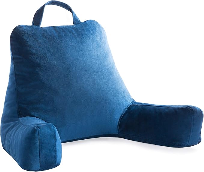 Linenspa Reading Pillow with Shredded Memory Foam- Back Pillow for Sitting in Bed, Reading, Gaming, Watching TV – Bed Chair with Arms, Dorm Room Essentials, Navy