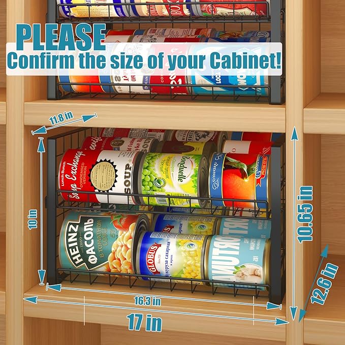 JKsmart 2-Tier Stackable Can Rack Organizer for Pantry, Adjustable Can Dispenser Holds Up to 60 Cans, Can Storage Holder for Various Ounces of Canned Food Soda Drinks, Black, 2 Pack