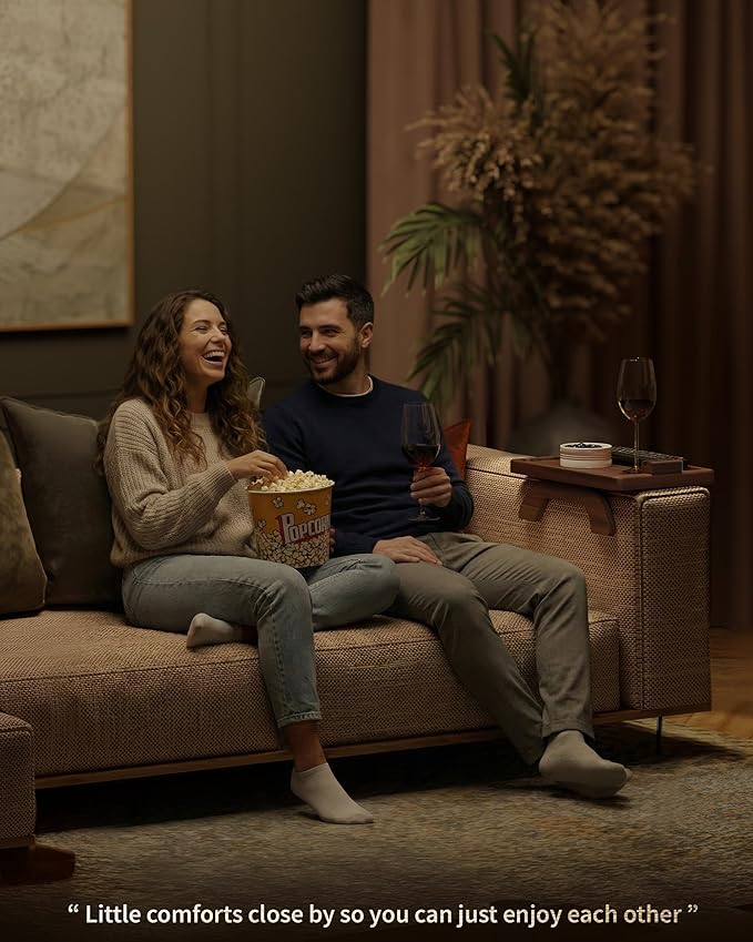 BLUEWEST Sofa Armrest Tray, Arm Table Sofa Arm Tray Clip on Tray Table with 360° Rotating Phone and Cup Holder for TV Dinners, Remote, Drinks and Snacks (Rectangle, Walnut)