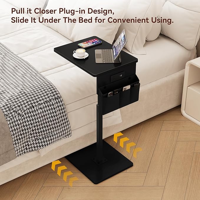 Vagusicc Sofa Armrest Tray Table for Couch - 360° Swivel Height Adjustable Side Table for Small Spaces, Snack Side Table for Bed or Chair, C Shaped End Table Snack Table for Eating Dinner Laptop