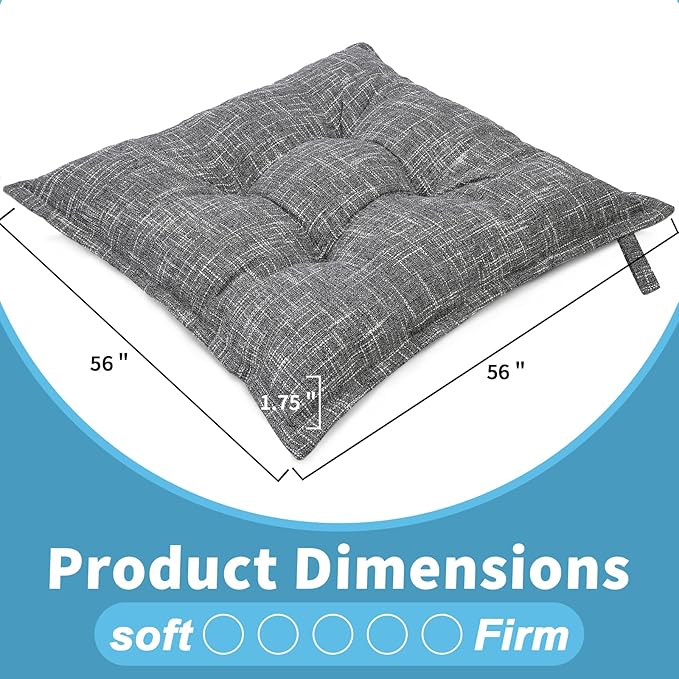 SINSOSSO Large Floor Pillows 22", Thickened Bite-Size Memory Foam Square Non-Slip Cushions for Office Back Support/Yoga/Chair Seat, Fashionable Color-Blocked Fabric & Washable, Light Gray, 2 PCS