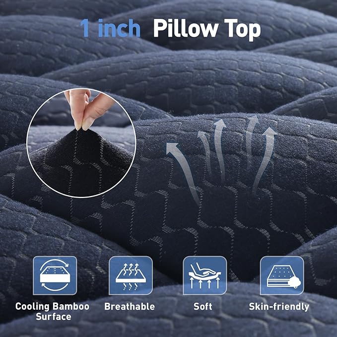 Dual Layer 3 Inch Memory Foam Mattress Topper King Size, 2 Inch Gel Memory Foam Plus 1 Inch Cooling Pillow Top Mattress Pad Cover, with 8-21 Inch Deep Pocket, Navy Blue