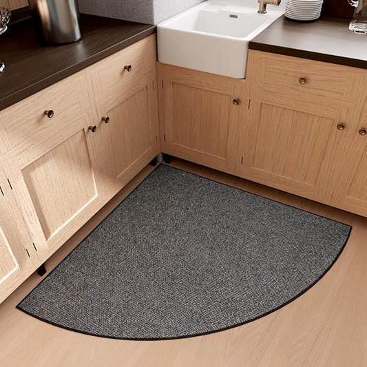 SUMLANS Fan Shaped Kitchen Mat 1 PCS, Cushioned Non Slip Rugs for Kitchen Floor, Absorbent Runner Comfort Standing Mats Washable for Kitchen, Office, Home (Black, Radius 47")