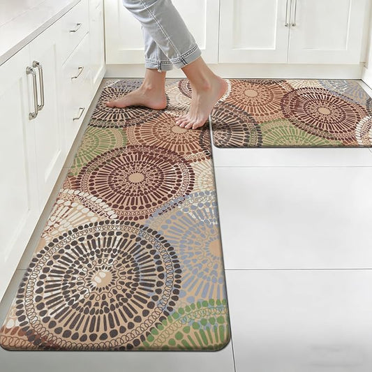 HEBE Anti Fatigue Kitchen Rugs Sets of 2, Non Slip Kitchen Mats for Floor, Waterproof Cushioned Comfort Standing Carpet for Kitchen Sink, Home Office, Laundry Room