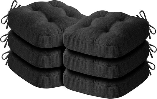 IASEAHK Chair Cushions for Dining Chairs, Dining Chair Cushions, Tufted Indoor Chair Pads with Ties & Non Slip Backing, Seat Cushions for Kitchen Chairs 16.5” x 16.5” x 3.5”, Set of 6, Black