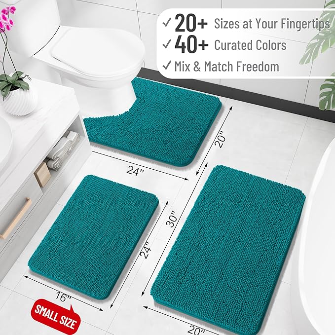 OLANLY Small Bathroom Rugs 24x16, Extra Soft Absorbent Chenille Bath Rugs, Rubber Backing Quick Dry, Machine Washable Bath Mats for Bathroom Floor, Tub and Shower, Home Decor Accessories, Deep Lake
