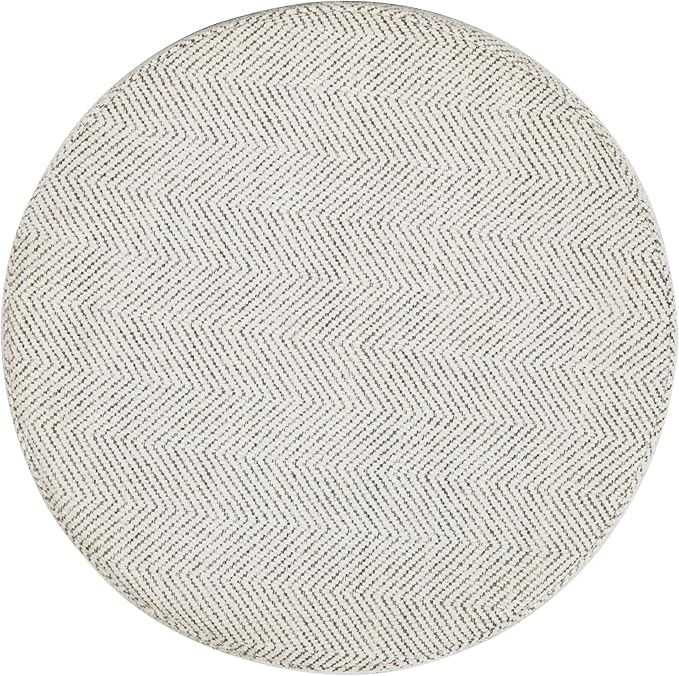 Homepop Home Decor | Upholstered Round Storage Ottoman | Ottoman with Storage for Living Room & Bedroom, Cream Chevron Woven