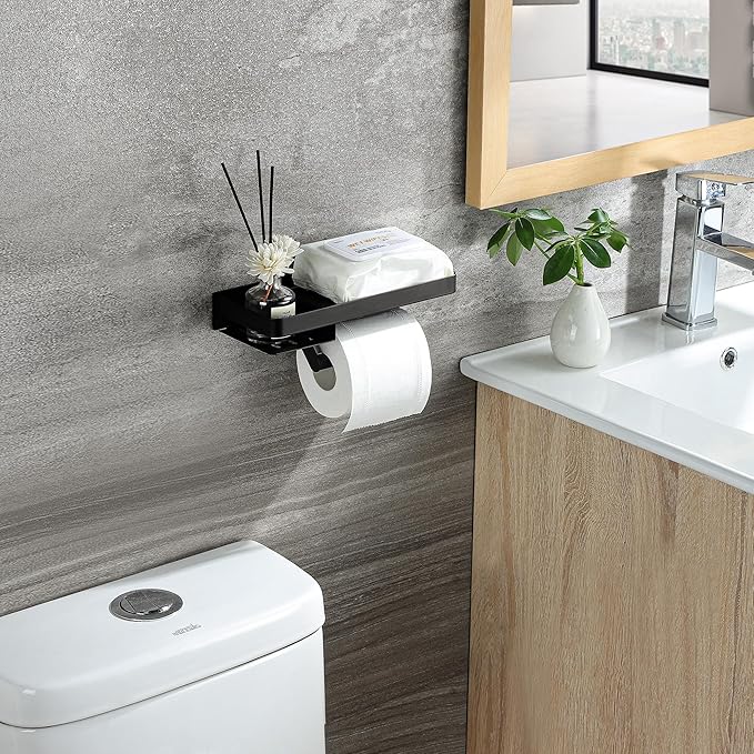 Decor Toilet Paper Holder - Small Bathroom Decoration Holder Toilet Air Freshener, Small Bathroom Accessories, Matte Black