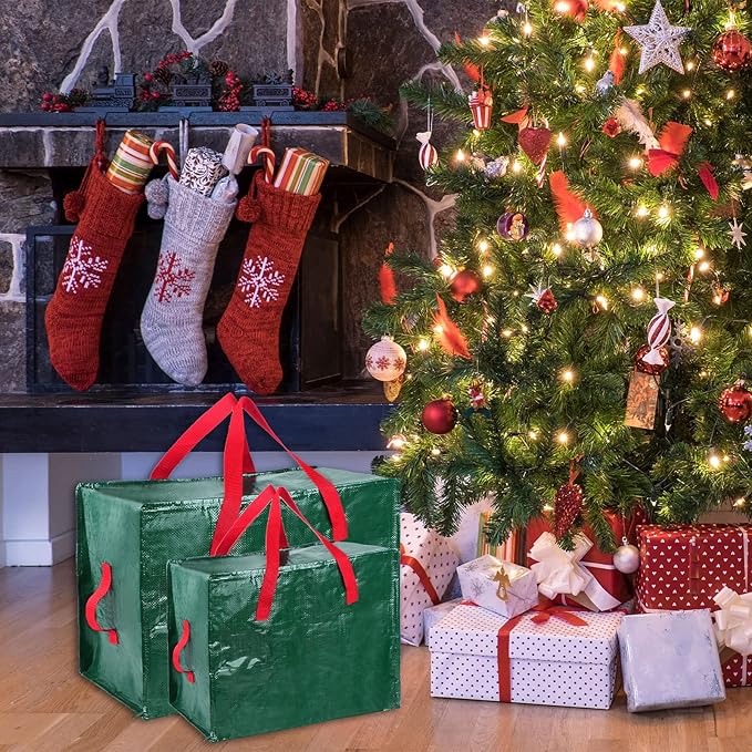 Shappy 6 Pcs Extra Large Storage Bags Jumbo Moving Bags Christmas Ornaments Container Heavy Duty Organizer Storage Bag with Zippers(Green,30 x 16", 24 x 16", 20 x 16")