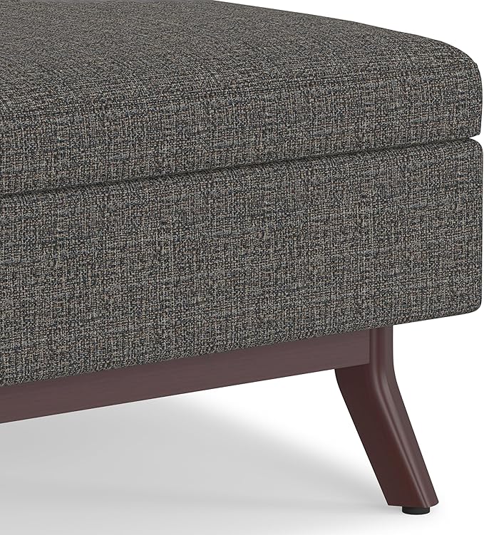 SIMPLIHOME Owen Coffee Table Storage Ottoman - 34" Wide x 19" High Upholstered Tweed Look Fabric Rectangular Lift-Top Ottoman in Ebony, Mid-Century Modern Bench for Living Room with Tapered Legs