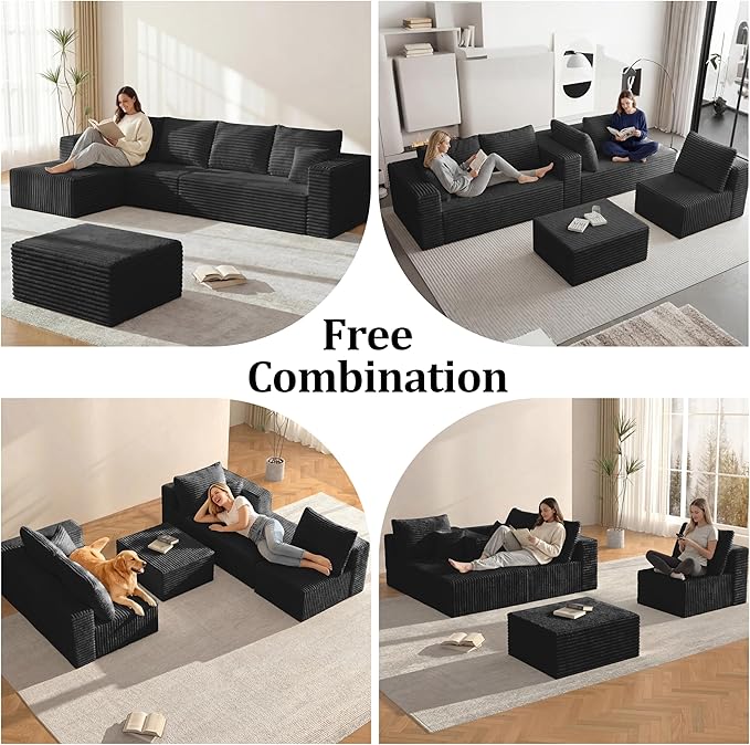 118" U Modular Sectional Sofa, Oversized Cloud Boneless Sofa Couch with Chaise, Modern Corduroy U Shaped Cloud Sofa with Deep Seat & Chaise for Living Room, No Assembly Required | Boneless Compressed, Sofa in a Box, Cloud Couch, Deep Seats, No Assembly...