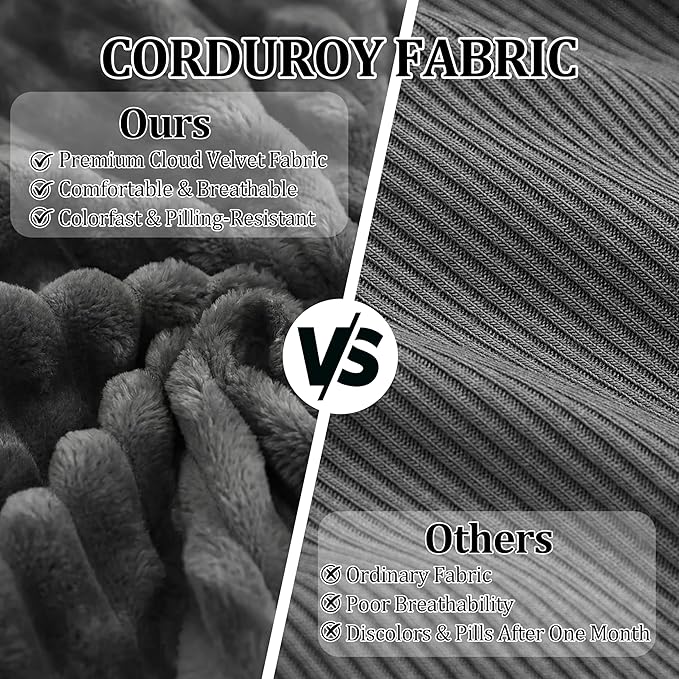 Corduroy Ottoman, Modern Boneless Cloud Foot Rest Foam Support, Oversized Modular Sectional Sofa Stool for Living Room, Bedroom & Small Spaces, No Assembly Required (Drak Gray, Ottoman) | Foam Support, Modular Sectional, No Assembly Required