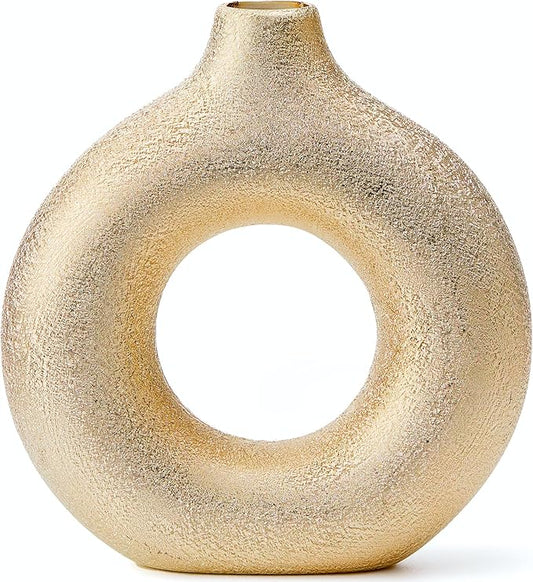 Modern Donut-Shaped Decorative Vases, Handmade Minimalist Boho ins Style, Modern Vase for Home Decor for Wedding Dinner Table Party Living Room Office Bedroom (Gold, Small)