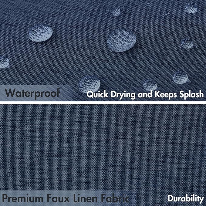 MIULEE 84" Long Scalloped Shower Curtain Linen Textured with 12 Metal Hooks Cute Extra Long Heavy Duty Washable Waterproof Cloth Shower Curtains with Black Border for Bathroom Hotel Bathtub,Navy