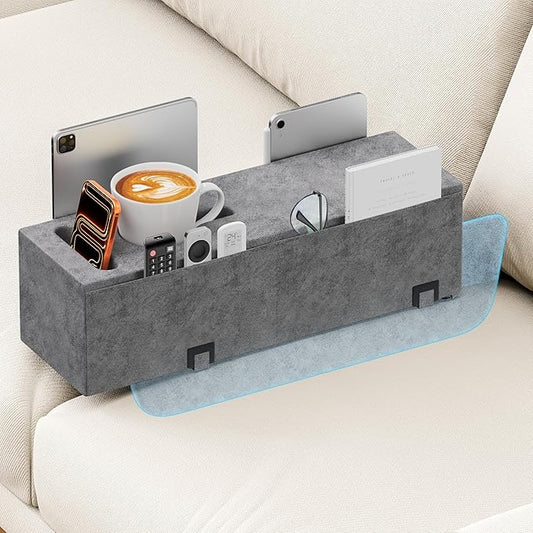 Sofa Armrest Couch Caddy with Cup Holder, Removable Couch Armrest Table Pillow Caddy Drink Holder Tray Insert Between Cushions, Sofa Accessory Storage for Remote,Glasses, Phone, iPad and Magazines