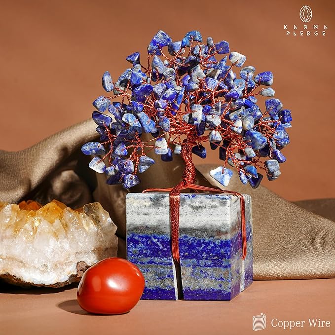 Chakra Tree of Life for Unique Gifts for Mom, Dad, Home and Office Decor, Handmade Lapis Lazuli Healing Crystal Tree for Positivity, Money & Good Luck, Birthday Gifts for Women,Mens