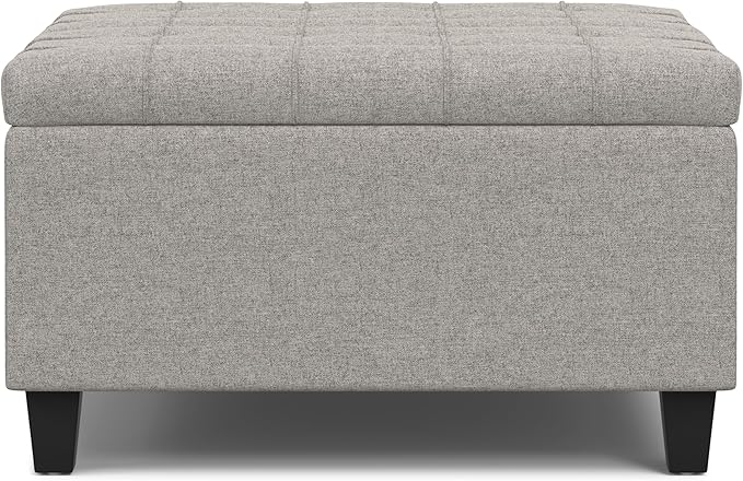 SIMPLIHOME Harrison Small Coffee Table Storage Ottoman - 30 inch Wide Upholstered Linen Look Fabric Square Lift-Top Ottoman in Cloud Grey, Transitional Ottoman for Living Room with Hidden Storage