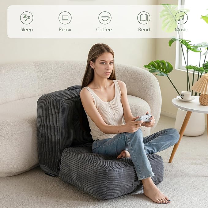 HIGOGOGO 8" Extra Thick Floor Pillow Cushion for Adults, Meditation Cushion Pillow, Large Square Floor Sitting, Tufted Corduroy Cover, for Tatami Living Room or Yoga, 22x22 Inch, Dark Grey