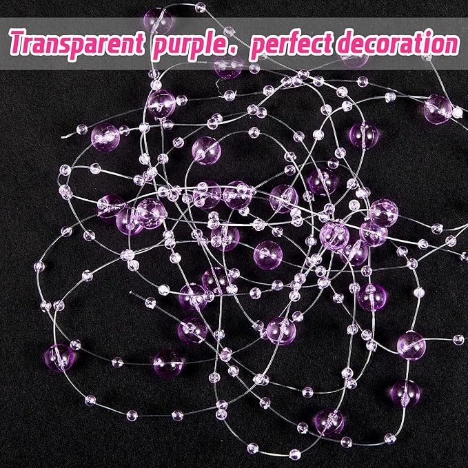 Tondiamo 24 Pcs Artificial Pearl String for Floating Candle Faux Pearls Beads String Garland Centerpiece Decoration for Vases Filler Wedding Spring Holiday Party Decor(Clear Purple)