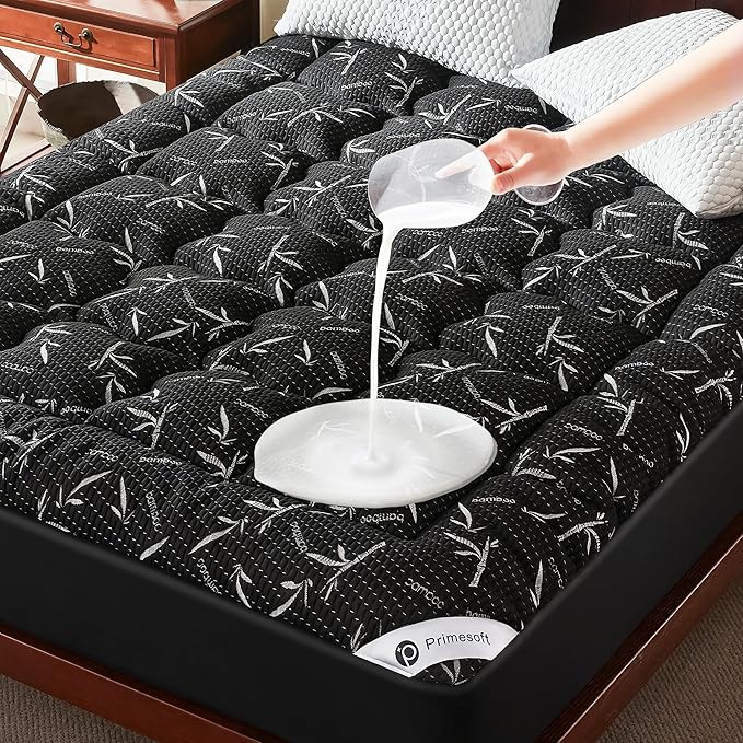 PRIMESOFT 100% WaterprooTwin Size Mattress Topper, Thick Pillow Top Mattress Pad，Up to 21 Inch Deep Pocket, Soft Breathable Mattress Pad for Back Pain, Protector Cover(Black)