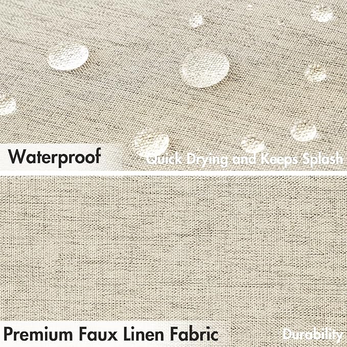 MIULEE Natural Scalloped Shower Curtain Linen Textured with 12 Metal Hooks Cute Heavy Duty Washable Waterproof Thick Cloth Shower Curtains with Black Border for Bathroom Hotel Bathtub,W72*L72