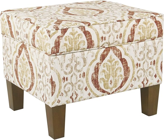HomePop Square Ottoman - Burnt Orange and Cream Medallion