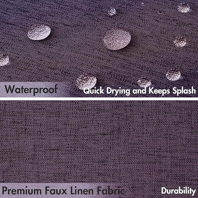 MIULEE Purple Scalloped Shower Curtain Linen Textured with 12 Metal Hooks Cute Heavy Duty Washable Waterproof Thick Cloth Shower Curtains with Black Border for Bathroom Hotel Bathtub,W72*L72