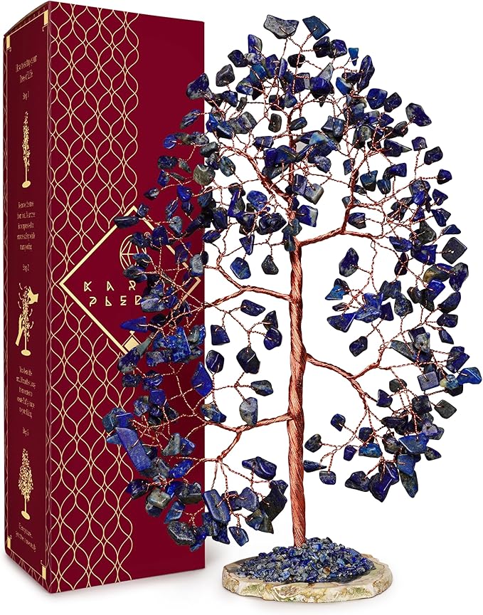 Crystal Tree of Life Birthday Gifts for Women, Men, Frineds, Handmade Lapis Lazuli Chakra Healing Tree for Home, Room, Office Decor, Bring Money, Positivity, Good Luck, Gifts for Mom & Dad